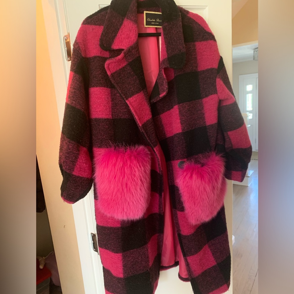 Elisabetta panerai plaid coat with fur pockets